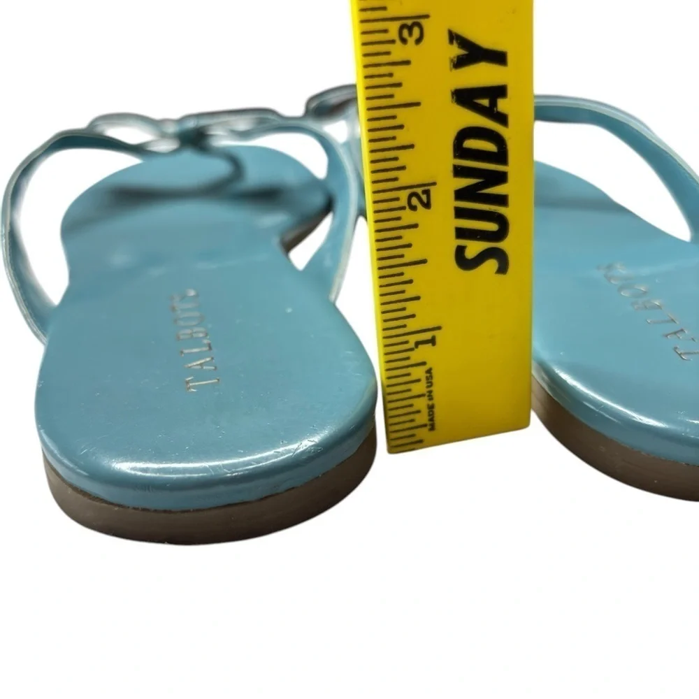 Talbots Womens Blue Sandals Patent Leather Flats Flip Flops with Bow Size US 9